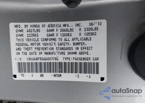 2010 Acura Tl 3.7 z USA, uszkodzony, nr VIN 19UUA9F50AA007792